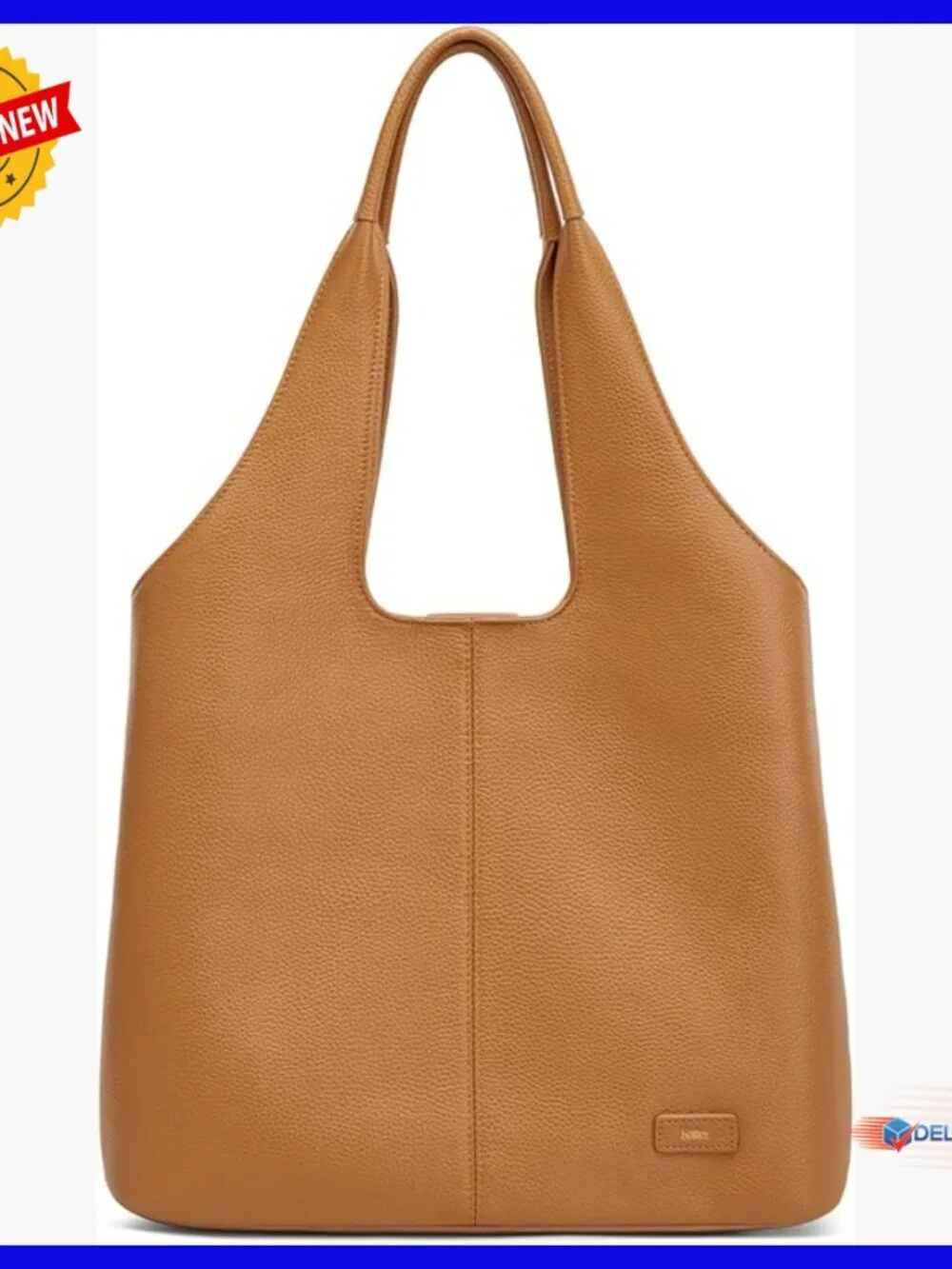 Large Leather Tote Bag with Laptop Compartment, Zipper Closure Hobo